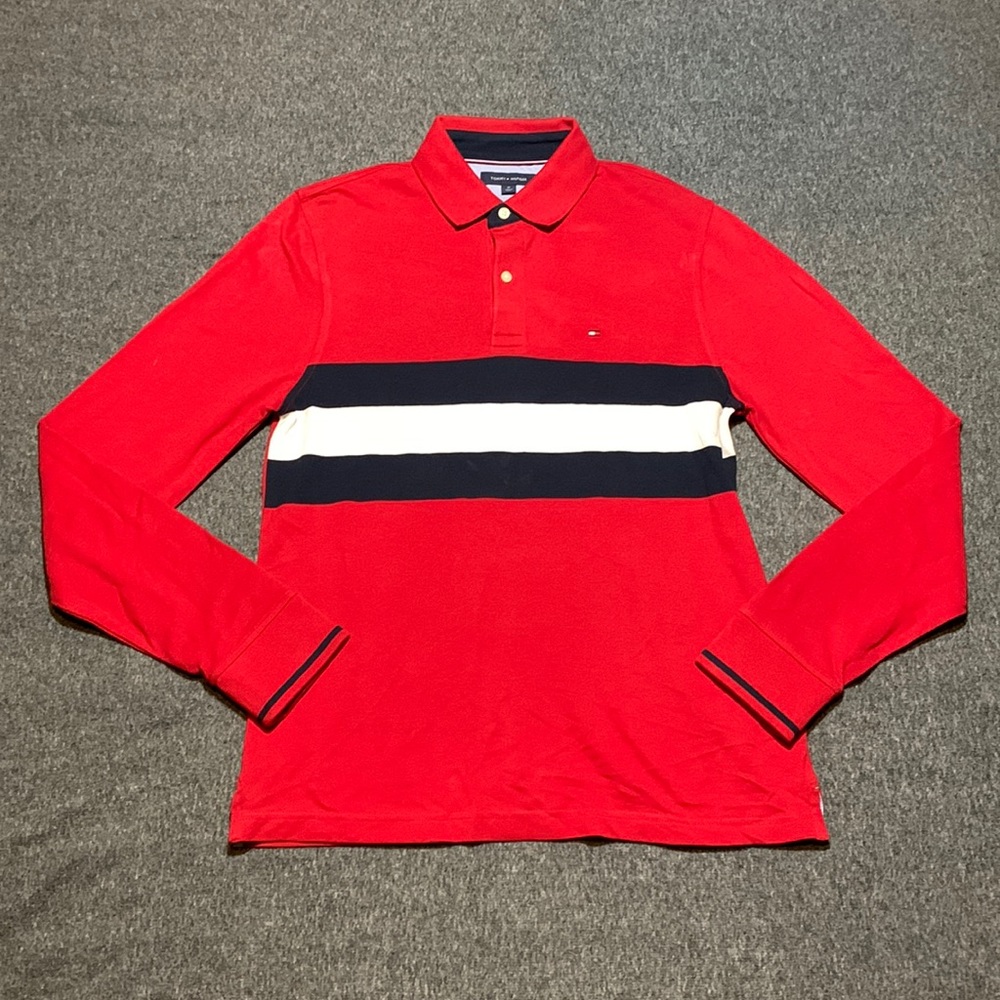Red Long Sleeve Striped Tommy Hilfiger Polo